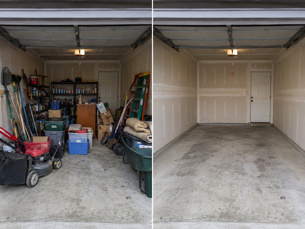 Garage cleanout before and after in Apex, NC